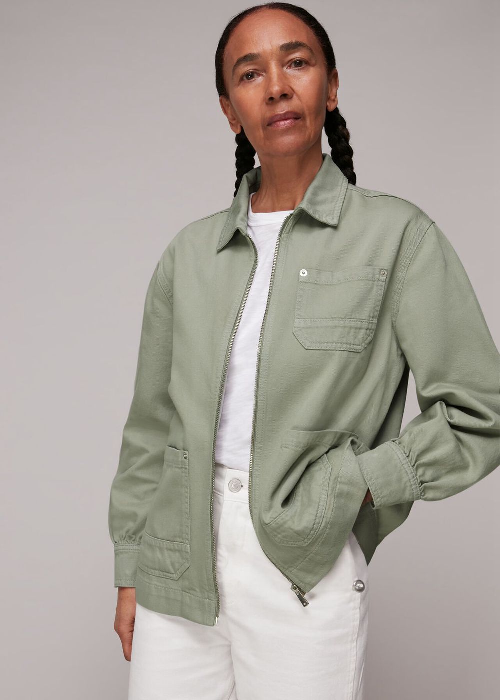 Whistles Zip Front Cargo Jacket Green | US-76415MKTW