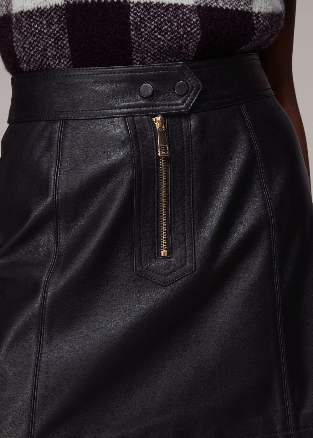 Whistles Zip Front Detail Leather Skirts Black | US-43209DKQL