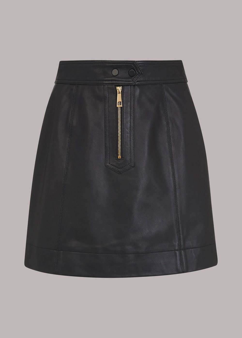 Whistles Zip Front Detail Leather Skirts Black | US-43209DKQL