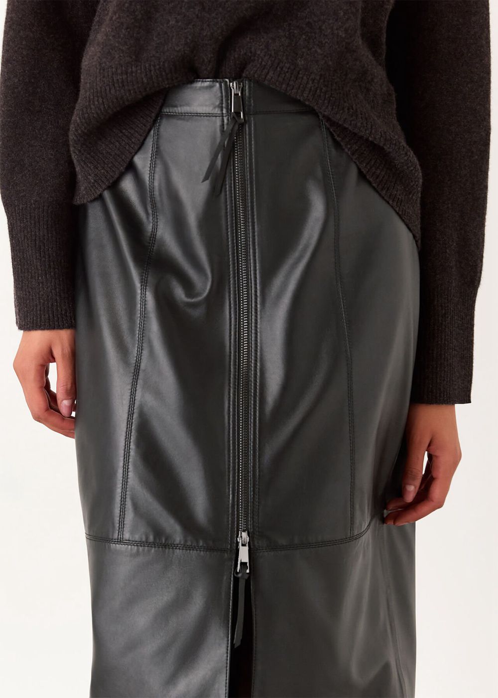 Whistles Zip Front Leather Pencil Skirts Black | US-27645KVFS