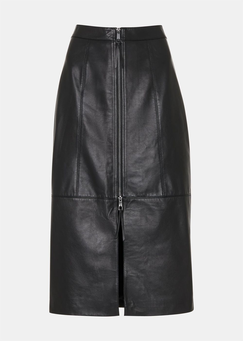 Whistles Zip Front Leather Pencil Skirts Black | US-27645KVFS