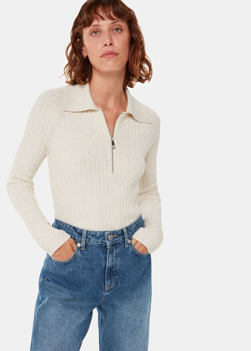 Whistles Zip Knitwear Neutral | US-39258PNJF