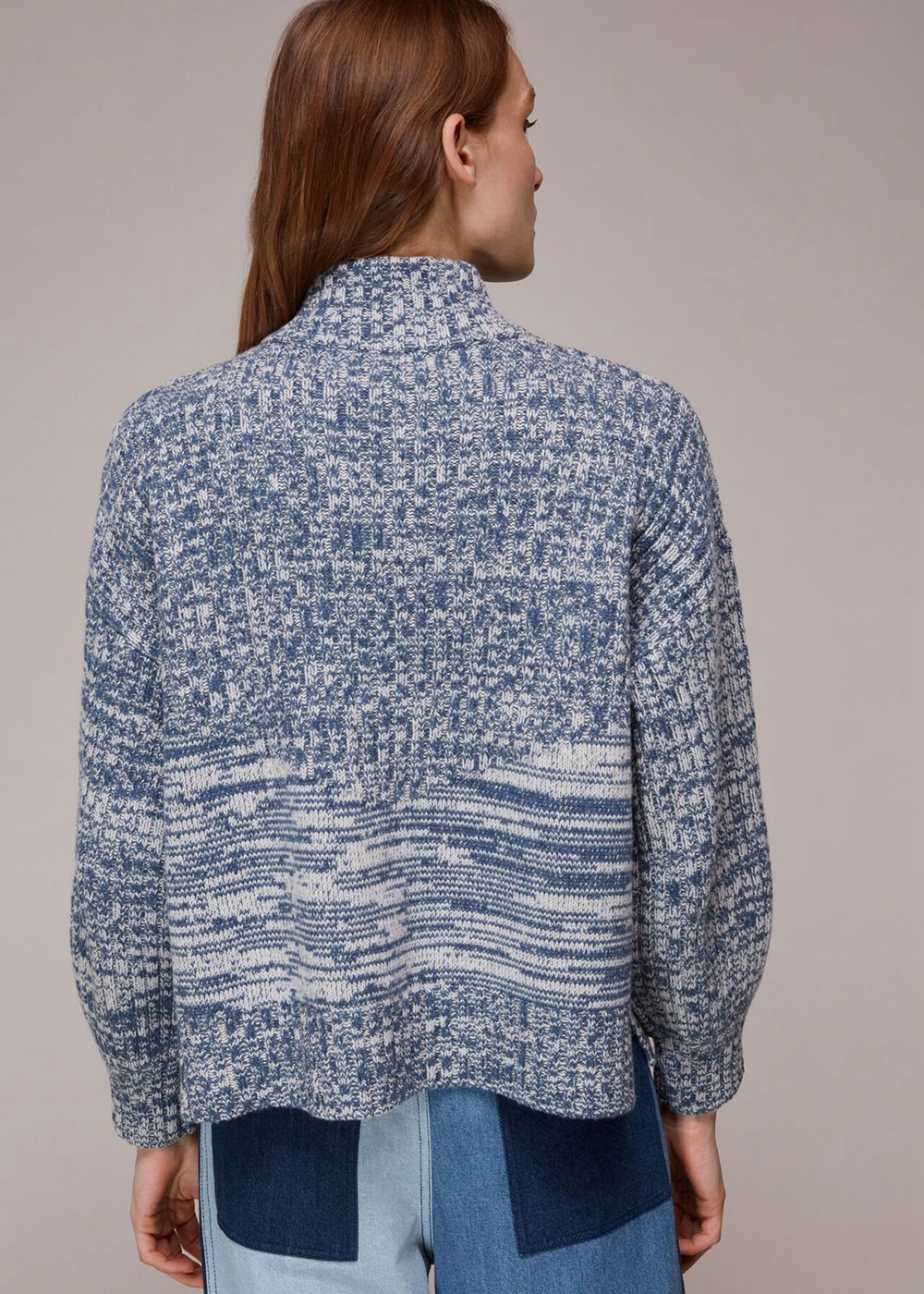 Whistles Zip Neck Rib Detail Sweater Blue | US-38294JWGK