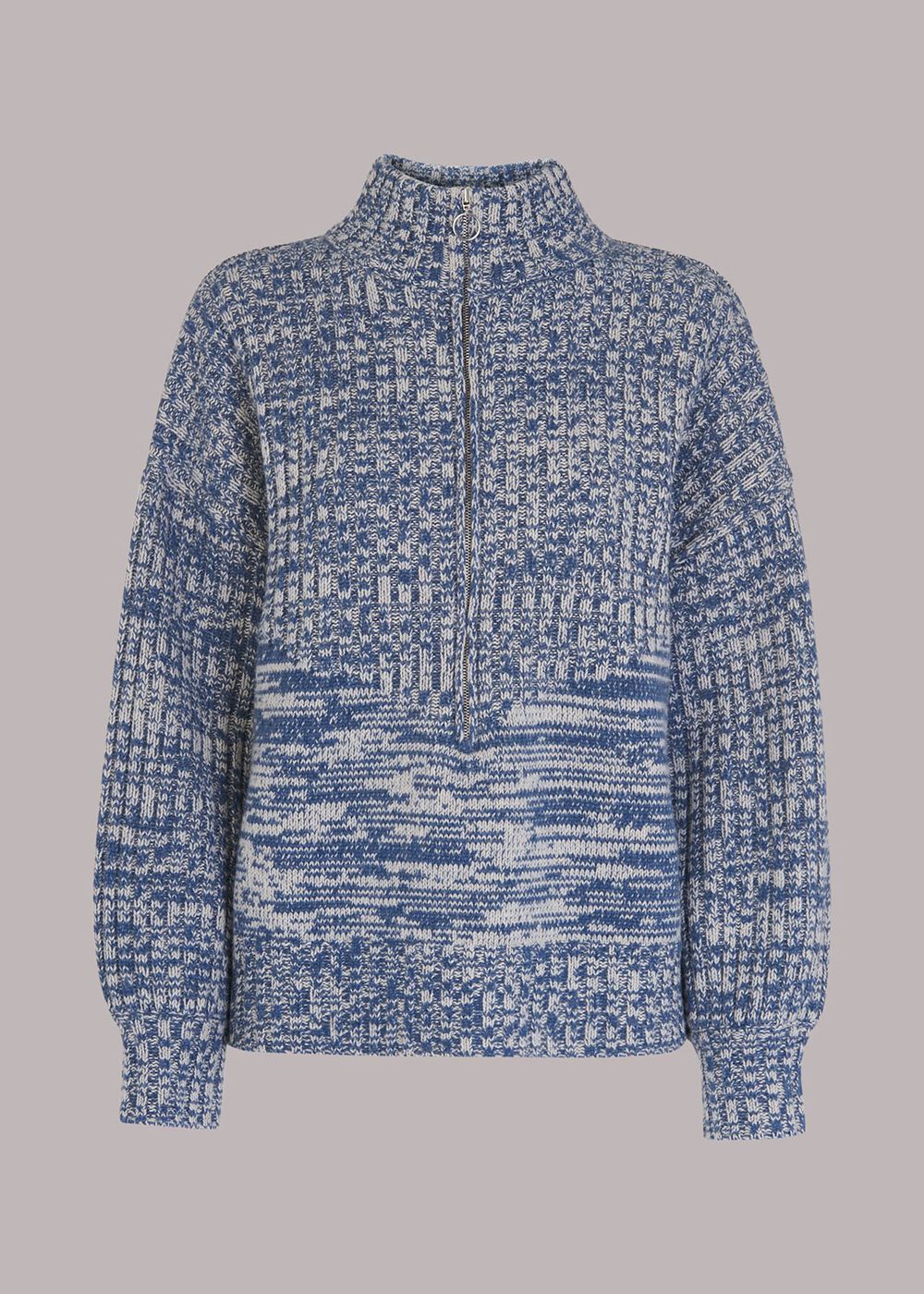 Whistles Zip Neck Rib Detail Sweater Blue | US-38294JWGK