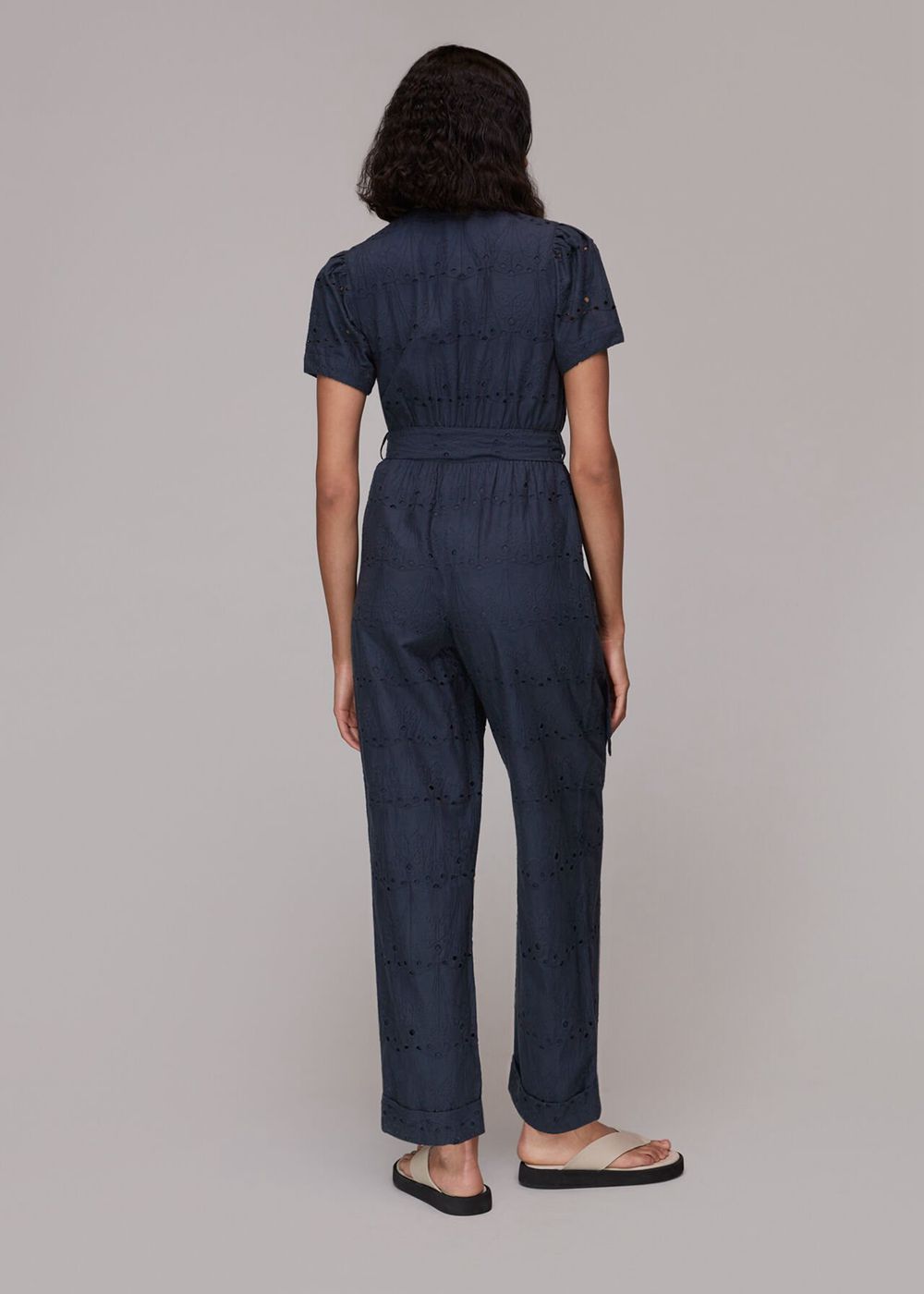 Whistles Zoe Broderie Jumpsuit Navy | US-30647ERVO