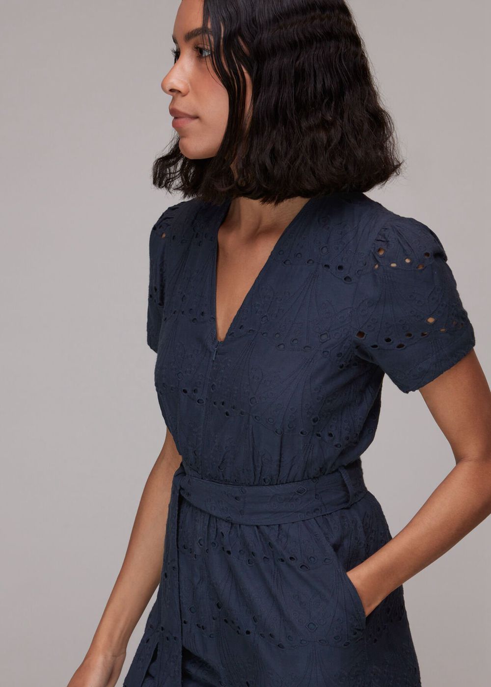 Whistles Zoe Broderie Jumpsuit Navy | US-30647ERVO