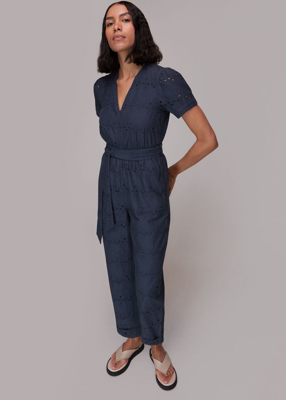 Whistles Zoe Broderie Jumpsuit Navy | US-30647ERVO