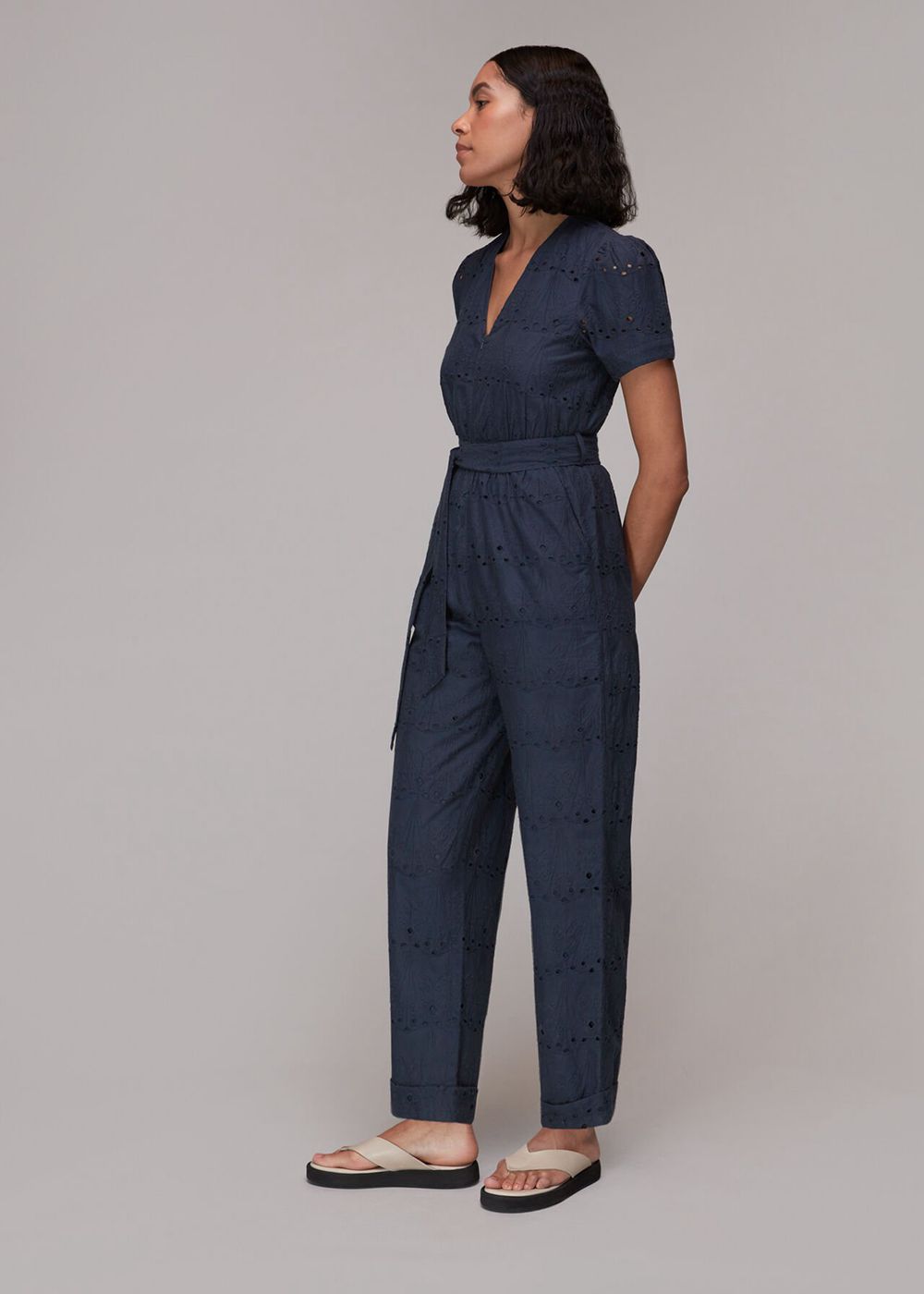 Whistles Zoe Broderie Jumpsuit Navy | US-30647ERVO